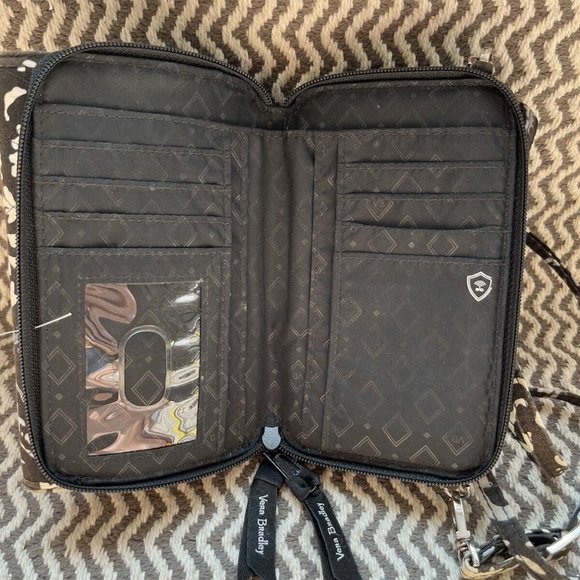 Vera Bradley Black Women Purse Card And Coin Wallet 4" Crossbody Strap Hand Bag - Picture 4 of 8